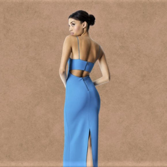 Alice +Olivia 🎀 NWT Flattering Spaghetti Strap Aqua Maxi Dress - Picture 4 of 9